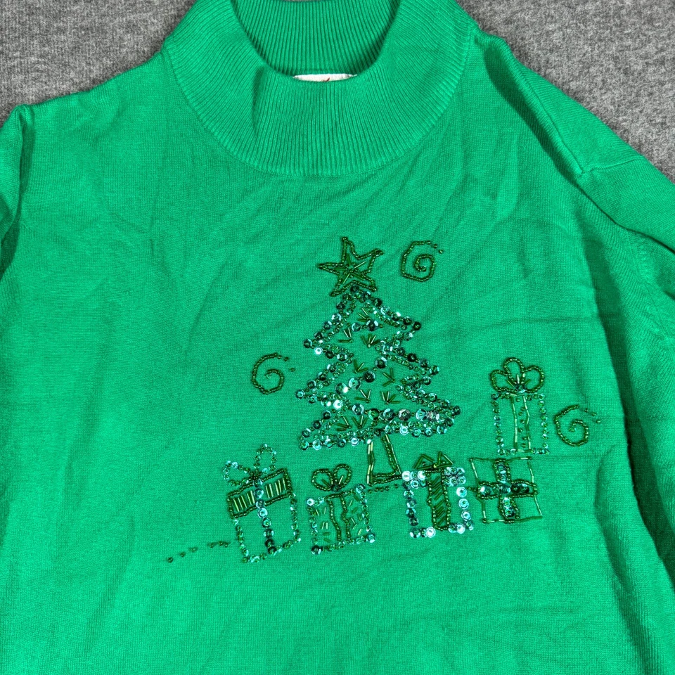 Quacker Factory Embellished Christmas Sweater Womens Plus 3X Green - Image 2 of 4
