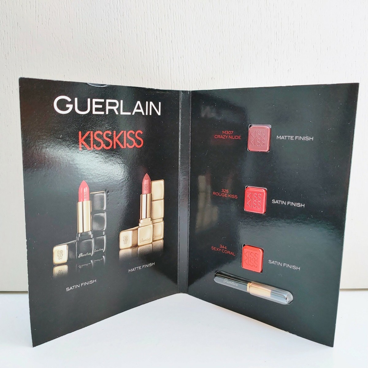 Guerlain Kiss Kiss Matte / Satin Lipstick Sample Card, 3 shades