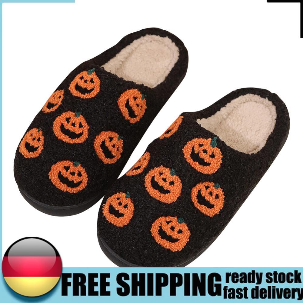 APL Halloween Pumpkin Slippers Comfortable Flat Thermal Slippers for Autumn Winter