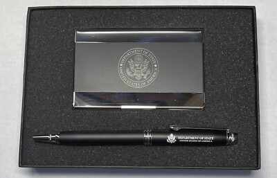 Department of State Metal Card Holder Pen Set in Matte Black Color 