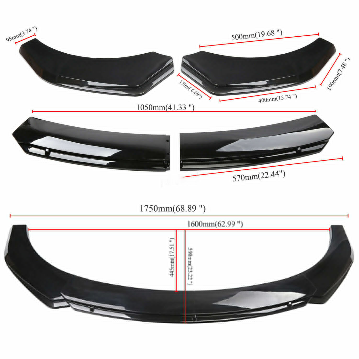 Glossy Black Front Bumper Chin Lip Spoiler Body Kit For Acura MDX SUV Polyuret