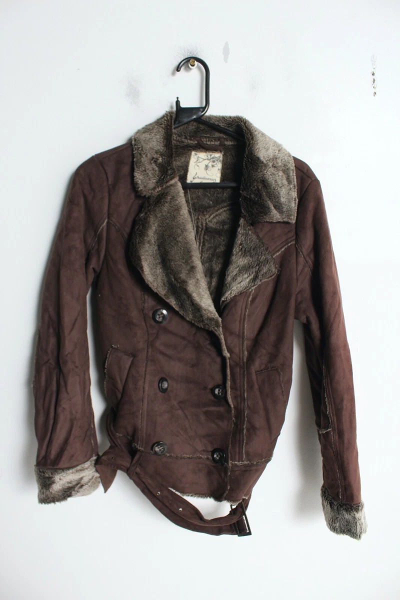 STRADIVARIUS Faux Suede Double Breasted Coat with Belt Brown