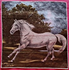 HANDKERCHIEF VINTAGE AUTHENTIC EQUESTRIAN ART HORSE COTTON 11"