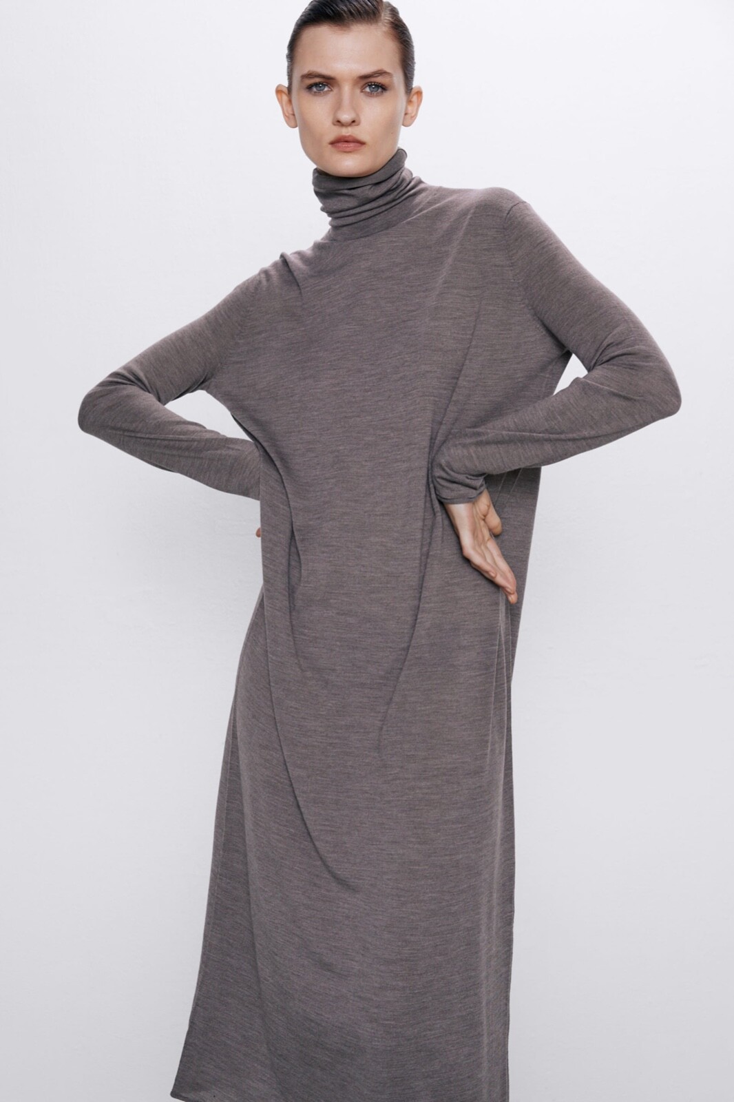 Zara Limited Edition Turtleneck Merino Wool Dress Siz… Gem