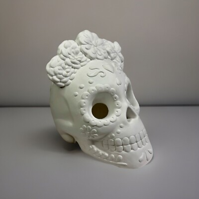 Heavy Flower Crown Sugar Skull Folk Art White Plaster Day Dead Color Paint Draw
