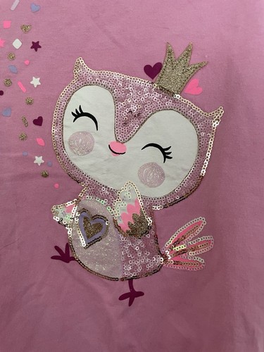 Isaac Mizrahi Kids Girls Cute Glitter Sequin Owl Peplum Long Sleeve Top Pink L - Picture 3 of 5