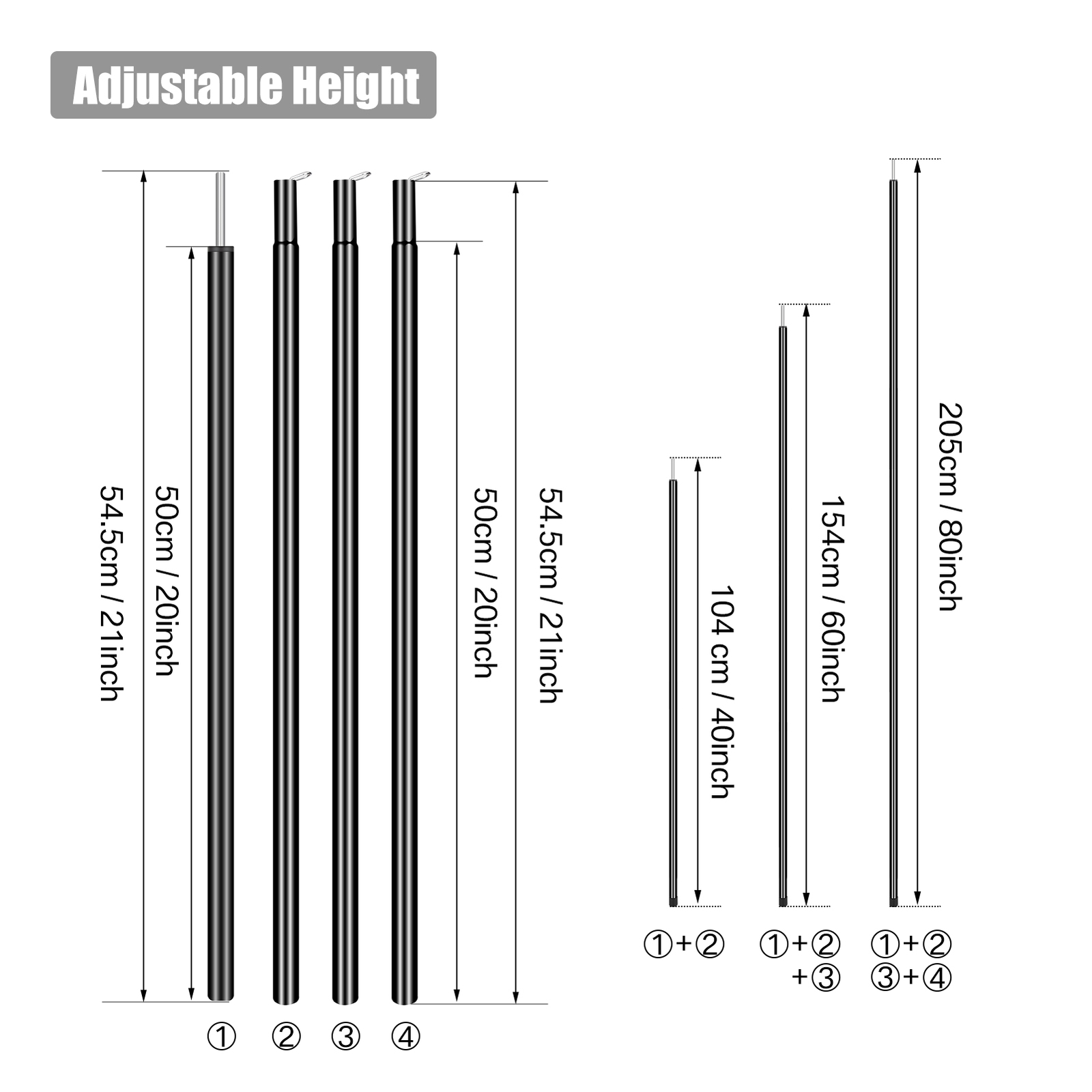 2PCS Tent Pole Adjustable Camping Tarp Poles Canopy Awning Shelter 2m