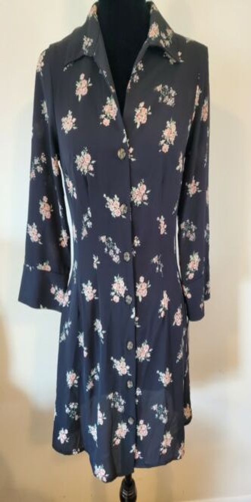 NWT Speechless Black Floral Button Front Long Sleeve Knee Length Dress SZ Medium