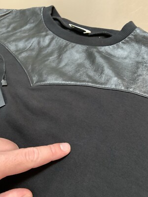 $990 Saint Laurent Paris Hedi Slimane Leather Panel Crew