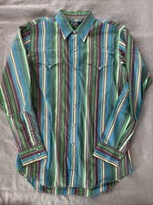 Polo Ralph Lauren RL M Pearl Snap Western Stripe Rockabilly Cowboy Country shirt