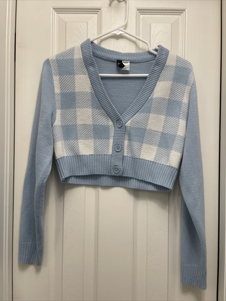 Divided H&M Womens Cropped Cardigan Sweater Long Sleeve Blue