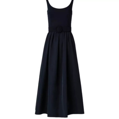NEW Akris Punto 14 Black Mix Media Midi Tank Dress Gown with Belt