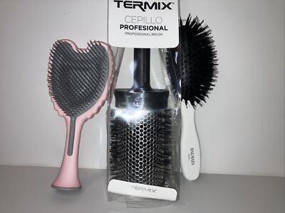 Set: Termix Rundbürste +BALMAIN Extension Bürste Weiß+Tangle Angel Haarbürste