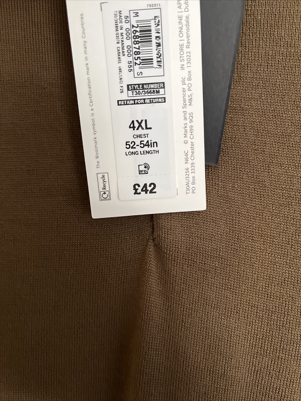 AUTOGRAPH M&S MENS MERINO WOOL CARAMEL TAN LONG SLEEVE POLO SHIRT Size