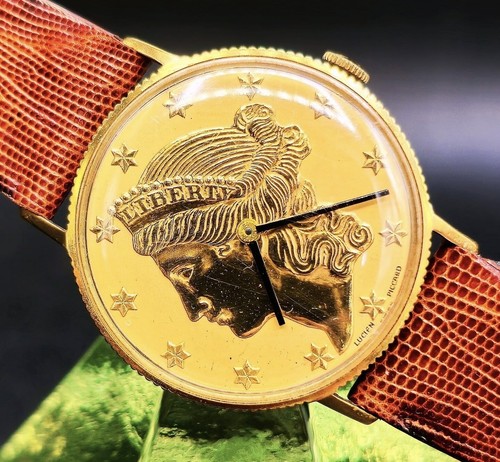 Vintage LUCIEN PICCARD "Liberty Coin" 14K Solid Gold 1960's Superb Men's Watch ! - 第 1/4 張圖片