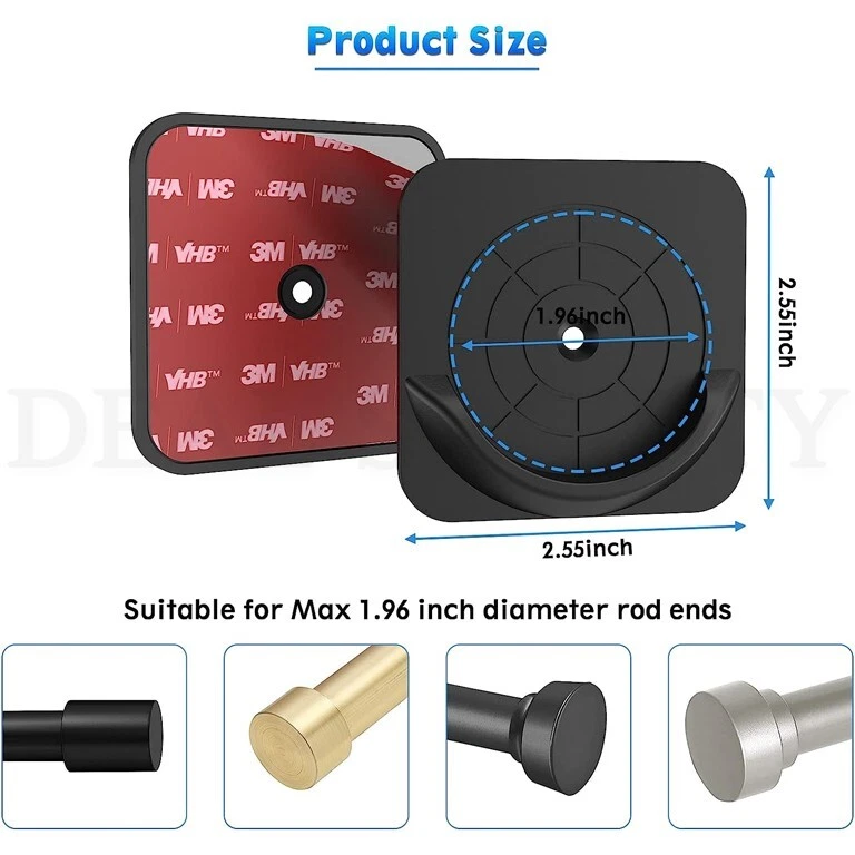 4件装粘性浴帘杆支架适用于墙面易于安装黑色 — 第 3/4 张图片