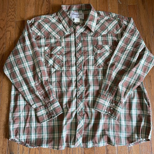 Wrangler Wrancher Herren grün rot hellbraun kariert Perlen Druckknopf Langarm Western 3 XL