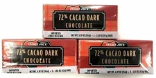 9 Bars Trader Joe's 72% Cacao Dark Chocolate Candy Bars 1.65 oz Each Bar