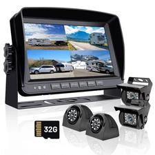 7'' Quad DVR Record Monitor Backup Rear Side View Camera Kit for Truck Trailer