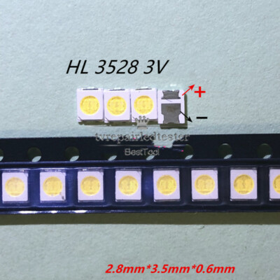 100 Stck. 3528 2835 3 V SMD Lampe Perlen Kaltweiß Licht für LED TV Streifen Reparatur
