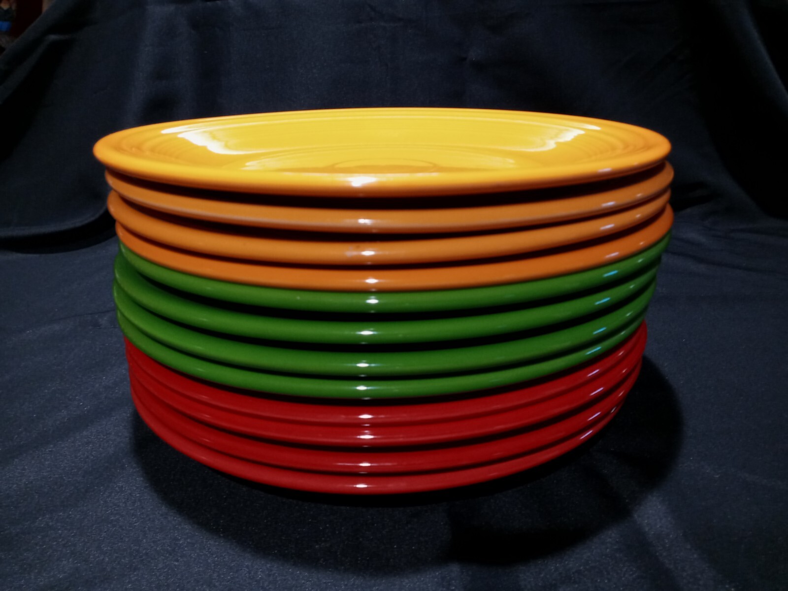 12 Fiestaware Dinner Plates in scarlet, tangerine, and shamrock. eBay