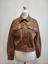 Uu622 Womens Primark Brown Collared Faux Leather Biker Jacket Uk 6
