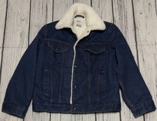 Vintage Sherpa Lined Denim Jacket Size L 14-16 KidsBlue 90s Trucker Jean Button