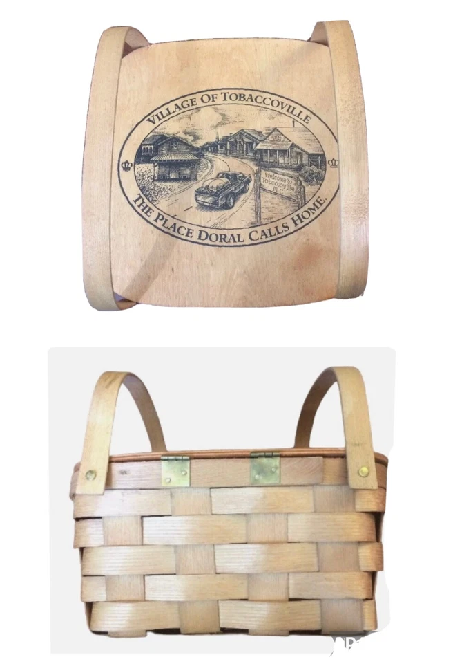 Cesta de picnic de madera natural vintage Y2K Village of Tobaccoville Doral coleccionable Foto 2 de 4