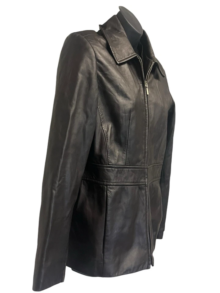 Chaqueta informal de cuero genuino marrón Corner Annex para mujer talla Pequeño Foto 2 de 4