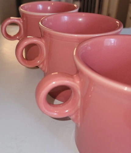 3 Homer Laughlin Fiesta Ware Rose Pink Coffee Tea Cup Mug O Ring Handle USA EUC