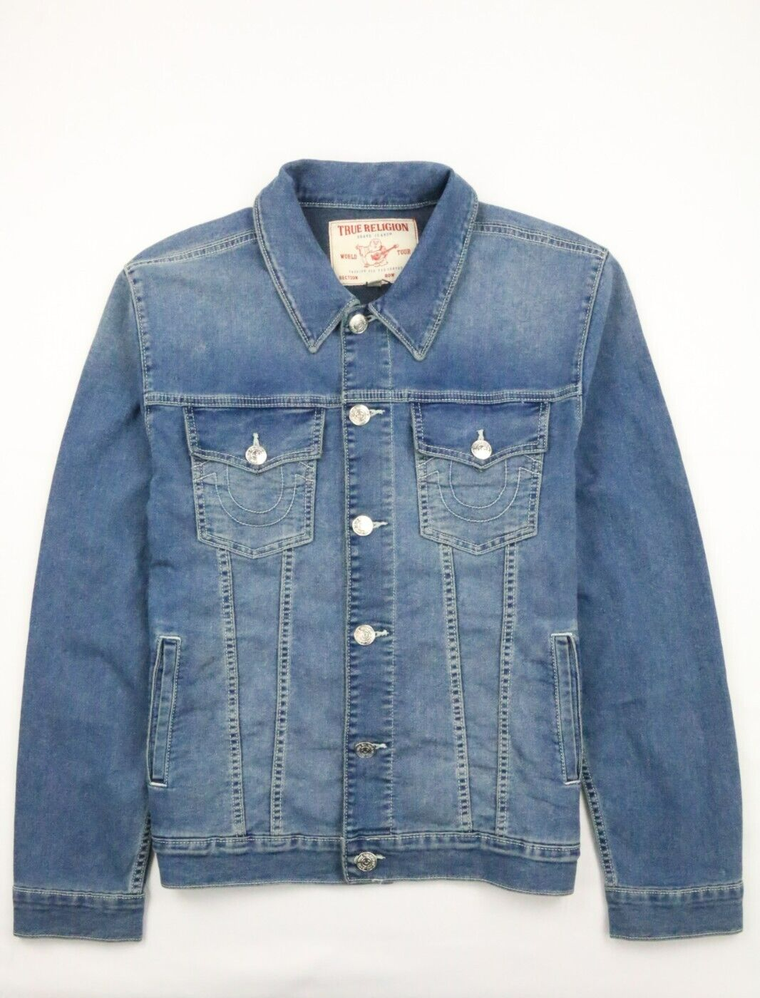 True Religion Jacket Mens Size L Trucker Jacket Blue Jean Denim Buttons