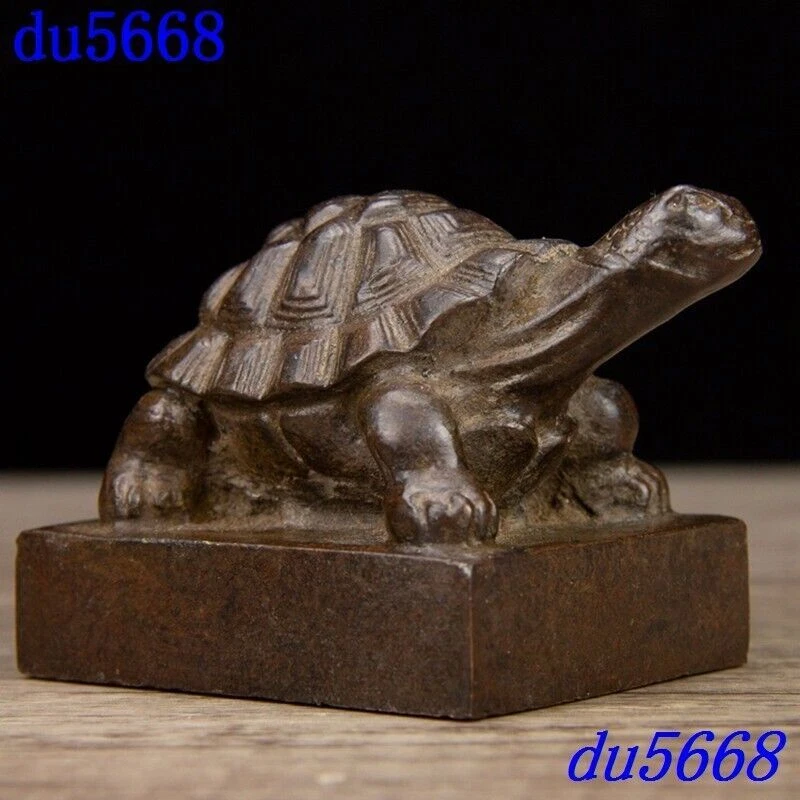 Old China Red copper longevity fengshui turtle Tortoise seal Stamp signet statue - Image 3 of 4