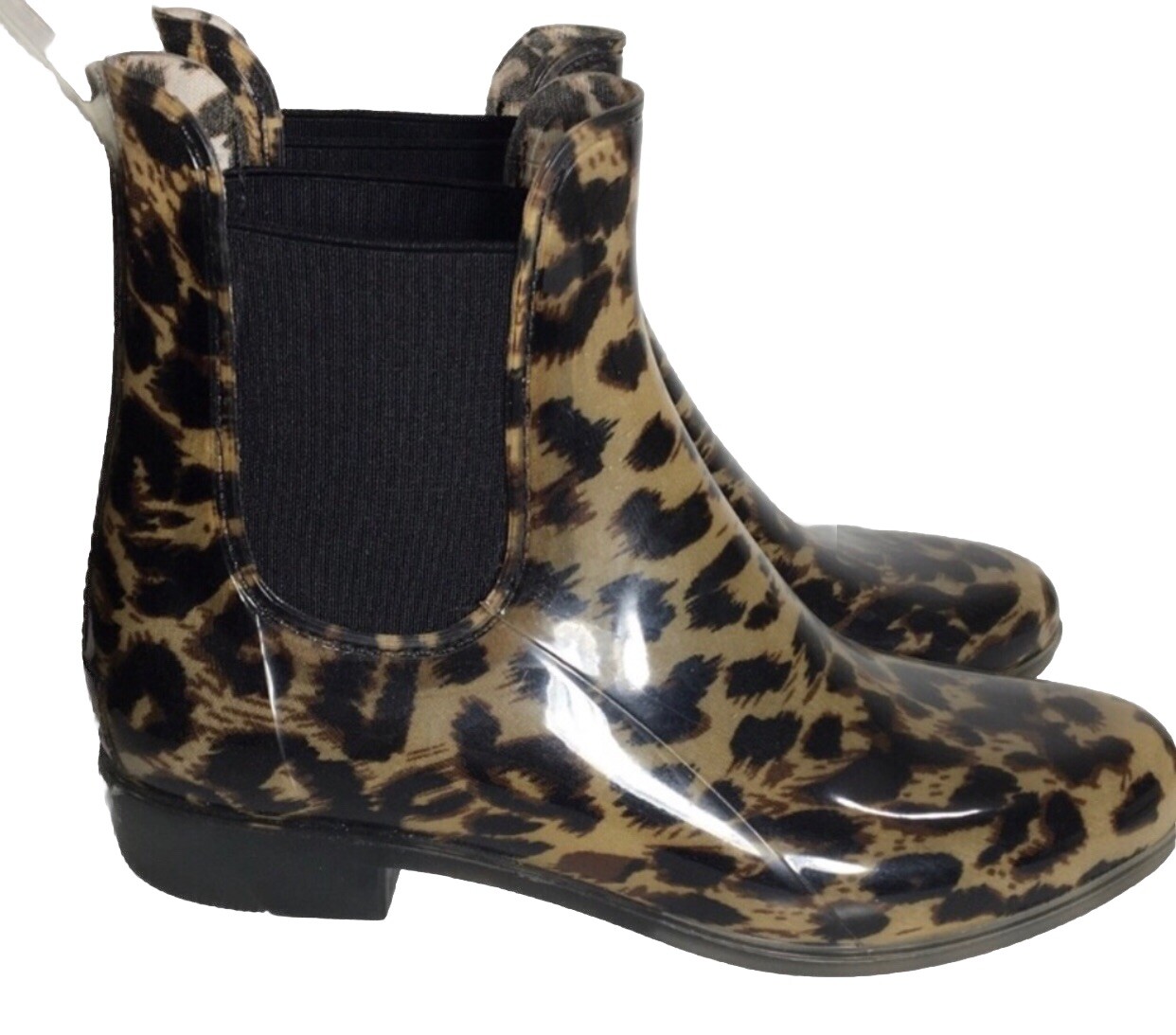 J Crew Leopard Print Chelsea Rain Boots Ankle Bootie Women's Size 6 Pull On Waterproof