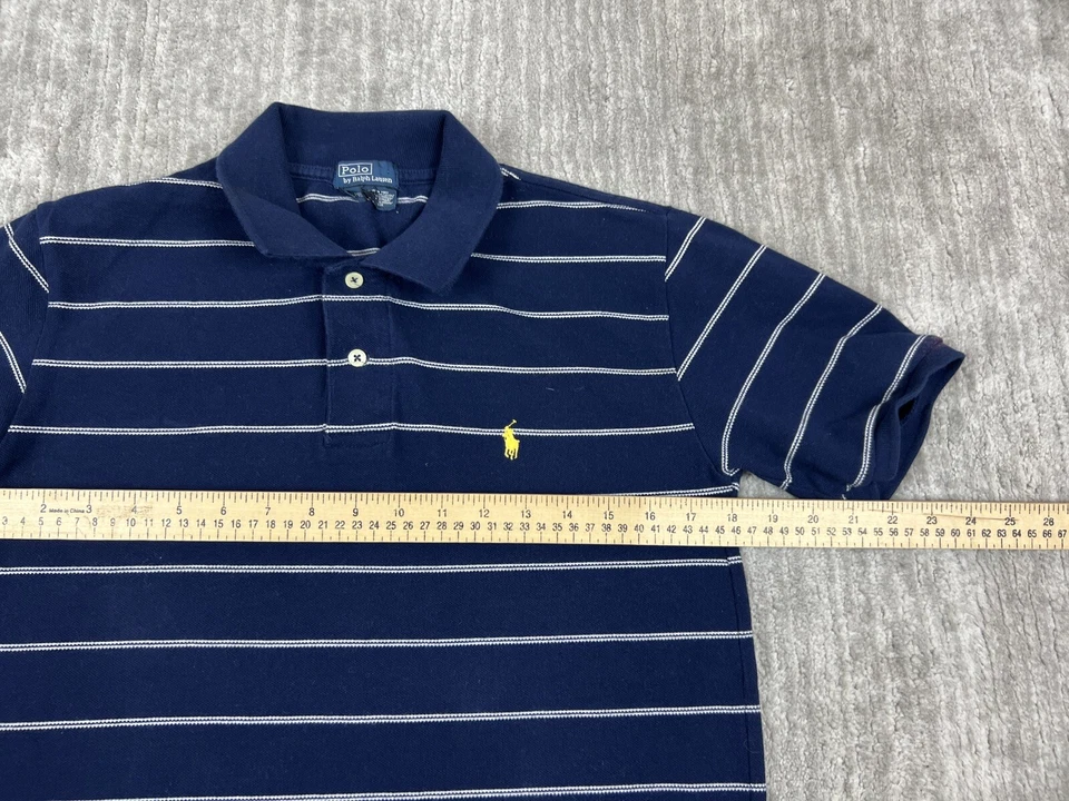 Vintage Polo Ralph Lauren Shirt Boys 16-18 Blue White Stripe Collar Yellow Pony - Image 4 of 4