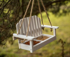 Hanging Bird Feeding Station Bench White Wooden Feeder Garden Decor Outdoor