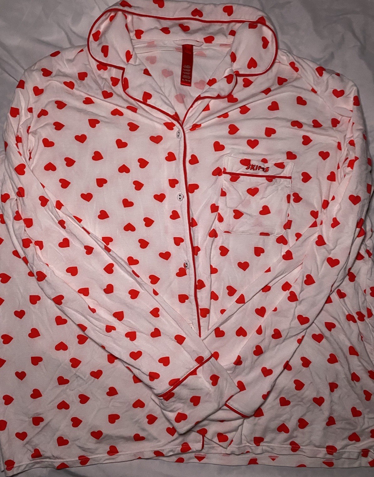 Skims Sleep Pajama Top Long Sleeve Ruby Marble Hearts Shirt Size Womens XL