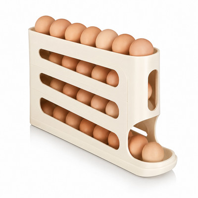 Automatic Rolling Egg Dispenser 4 Tier Refrigerator Egg Holder Storage Organizer