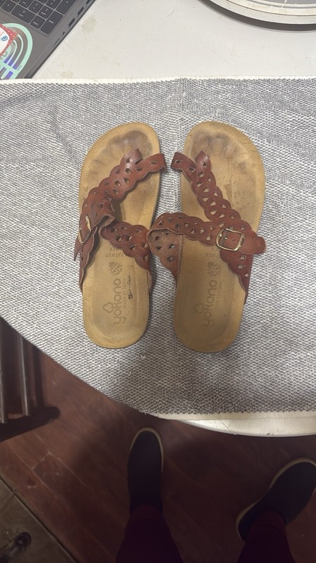 YOKONO  Spain Leather Sandals Toe loop Buckle Strap Beach Brown  Eyelets 9.5