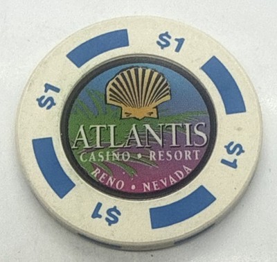 Atlantis Casino Resort $1 Gaming Chip Reno Nevada NV White Blue 1996