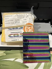Dichroic Glass CBS 90 COE Green Magenta On Rainbow A Stripes Thin Black 3'' Sq