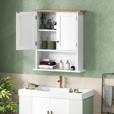 HOMCOM Modern Bathroom Wall Cabinet with 2 Doors, Adjustable Shelf, White
