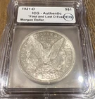 1921-D Morgan Silver Dollar  Mint Mark ICG Auth. First and Last Year of Issue