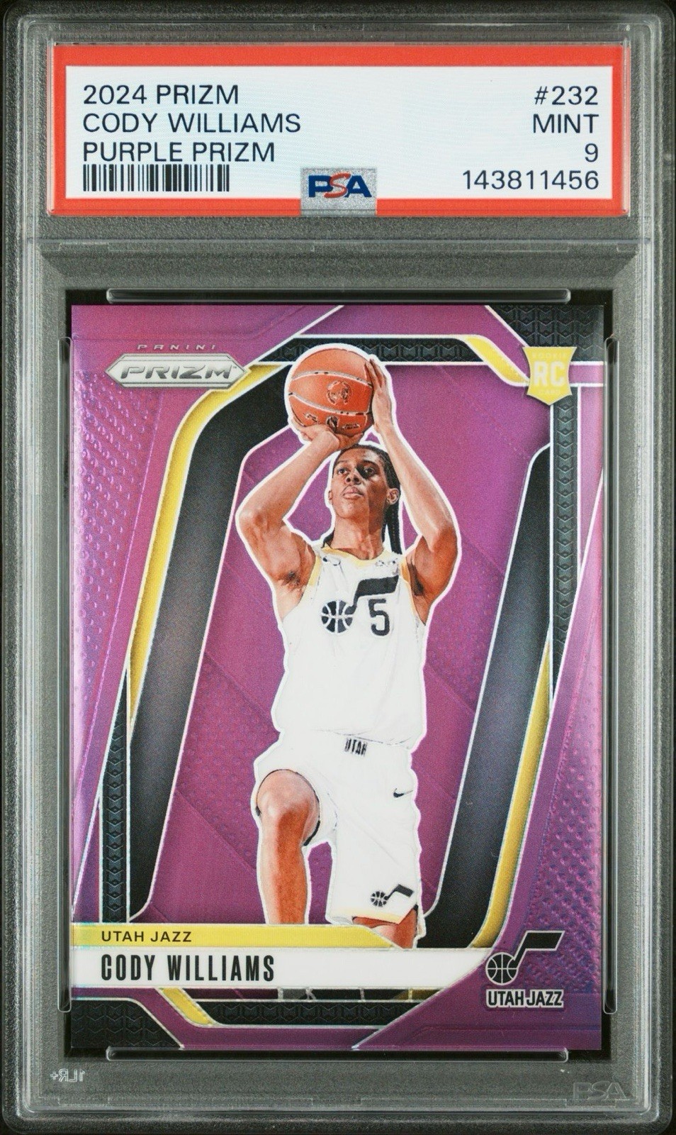2024 Panini Prizm #232 Cody Williams Purple Rookie RC 98/99 PSA 9 Mint