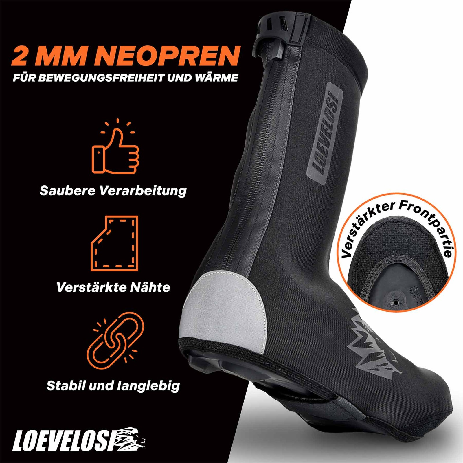 LOEVELOSI Neoprene Bici da Corsa Invernali Soprascarpe Bici Nero Impermeabile Antivento foto 2