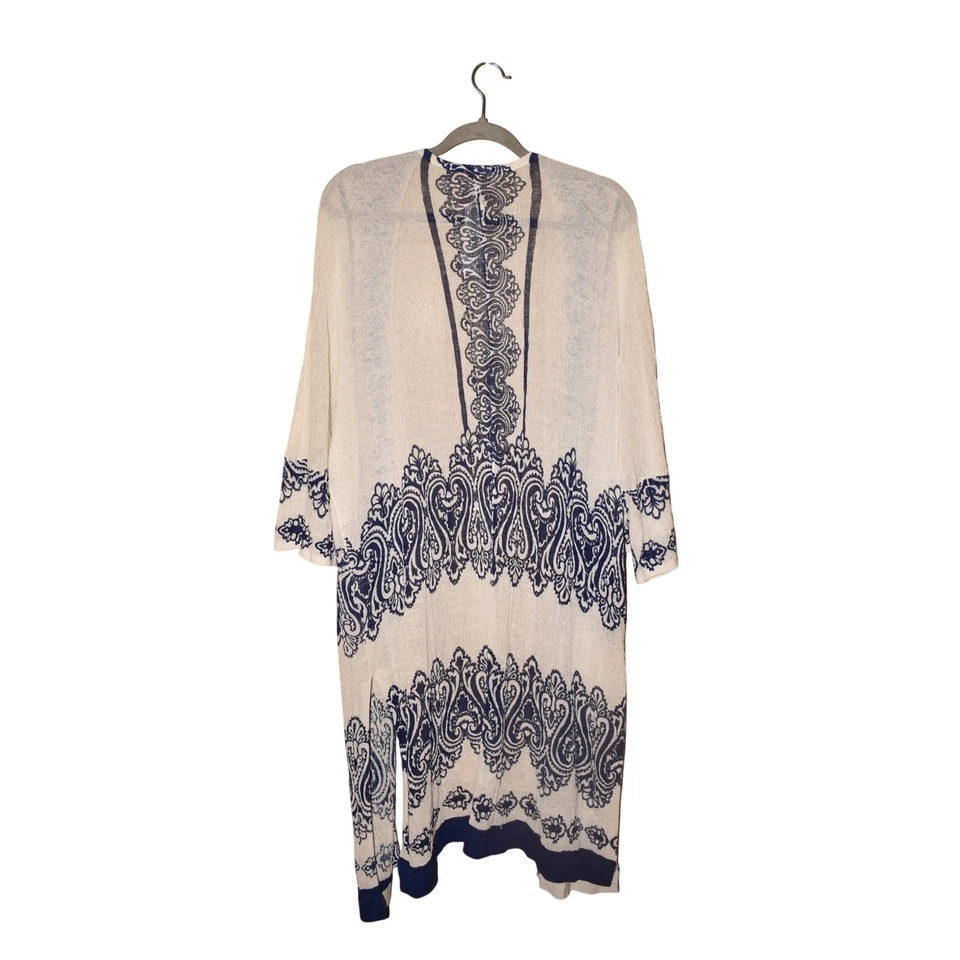 CHICO'S новый $109 открытый Duster драма кардиган белый синий Чико 1 / США средний - Изображение 2 из 3