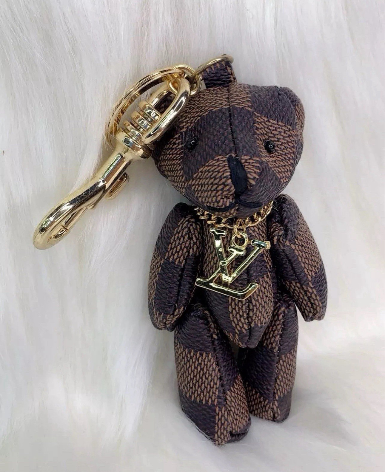 Brown Faux Leather Teddy Bear For L V Bag/Keys Accessory Charm