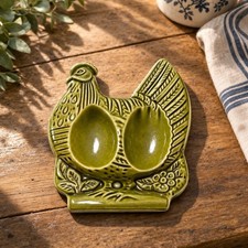 Vintage Avocado Green Chicken Spoon Rest USA CF44 Farmhouse Retro Kitchen