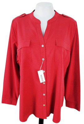 CHICOS Damen ABENDSHIRT MODAL rot L/S - Größe 2 - L - UK16 - EU44 - UVP 69£