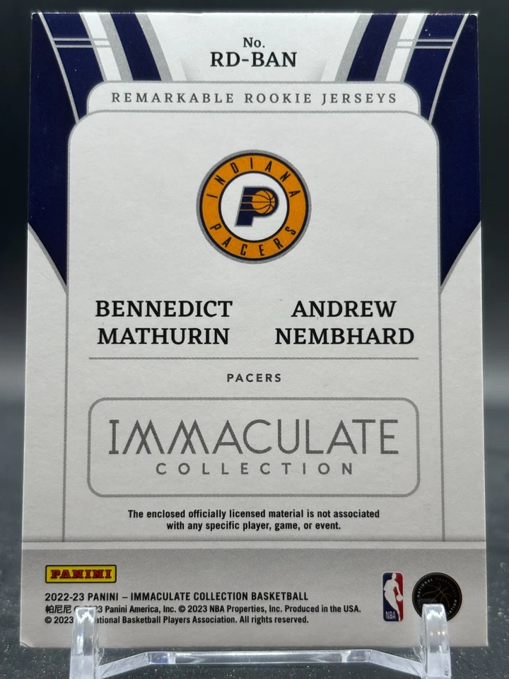 2022-23 Andrew Nembhard Mathurin Immaculate Rookie RC Jerseys /75 SP #RD-BAN - Image 2 of 3