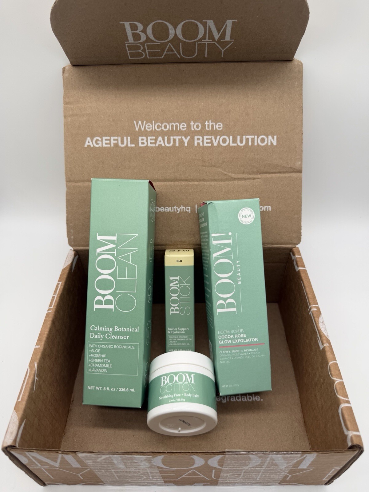 BOOM Beauty by Cindy Joseph Skincare Set Clean Scrub Cotton Boomstick Glo 4-Pc